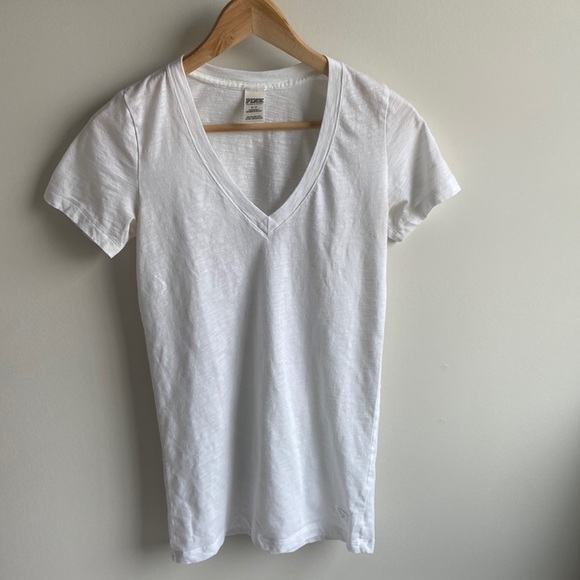 Victoria secret pink white v neck tee small petite - Picture 2 of 8